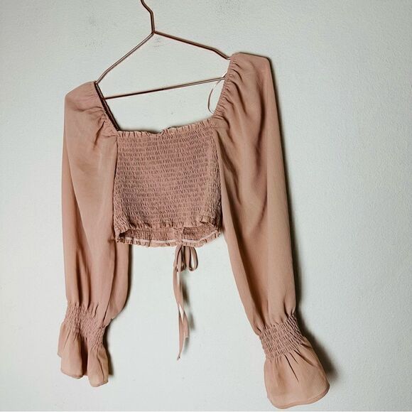 NWOT ANGL O Vianca Nude Blush Ruched Cropped Top Small - Picture 5 of 5